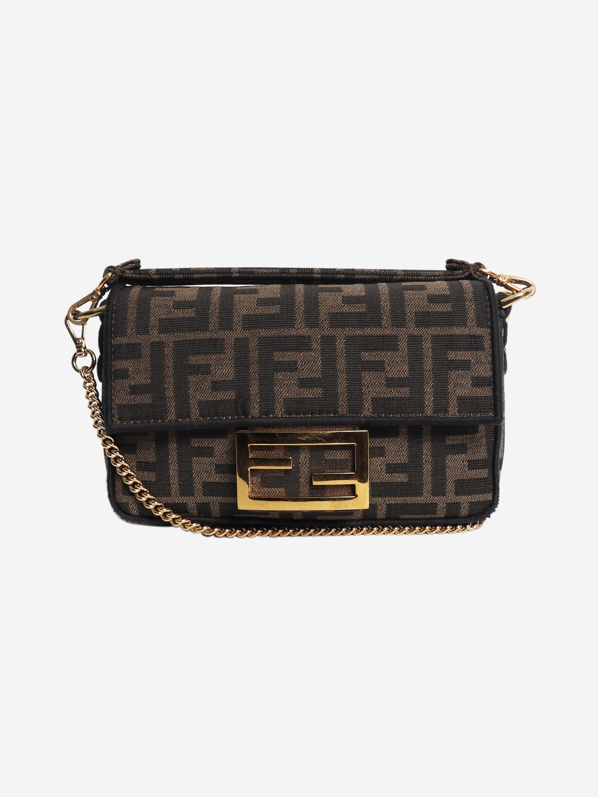 Brown FF jacquard mini baguette bag Shoulder bags Fendi 