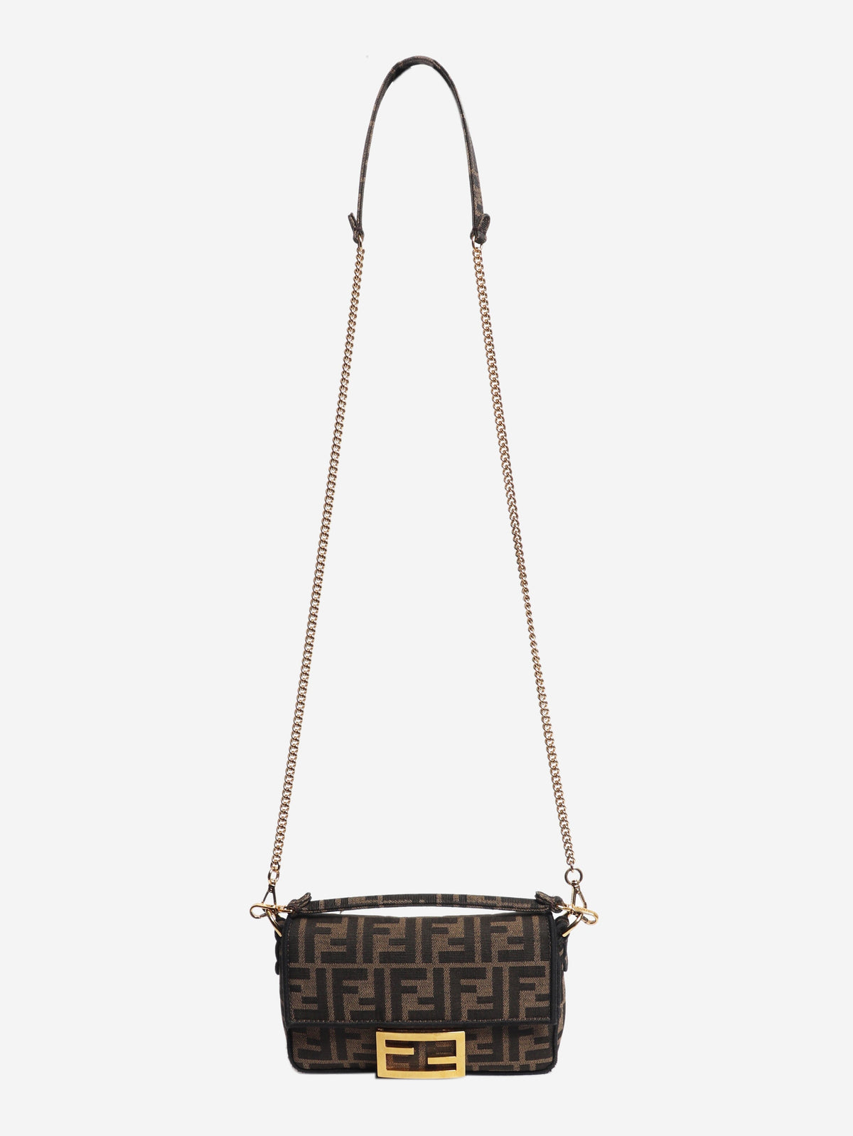 Brown FF jacquard mini baguette bag Shoulder bags Fendi 