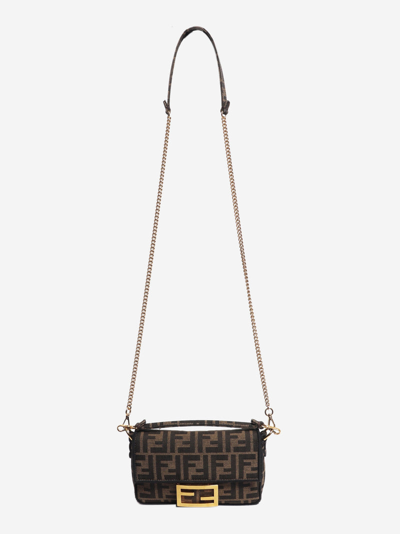 Brown FF jacquard mini baguette bag Shoulder bags Fendi 