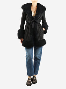 Charlotte Simone Black faux-suede coat - size S