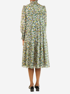 Celine Blue floral printed ruffled midi dress - size UK 6