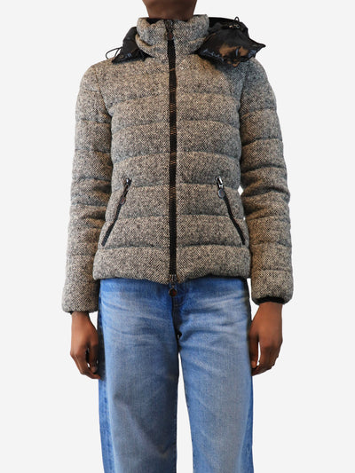Grey woven puffer hooded coat - size UK 6 Coats & Jackets Moncler 