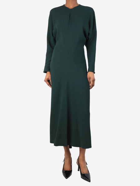 Dark green wool-blend crepe midi dress - size UK 6 product image