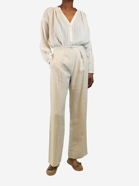 Neutral elasticated linen-blend trousers - size UK 4 alternate image