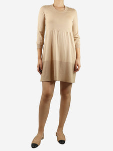 Piazza Sempione Neutral wool mini dress - size UK 8