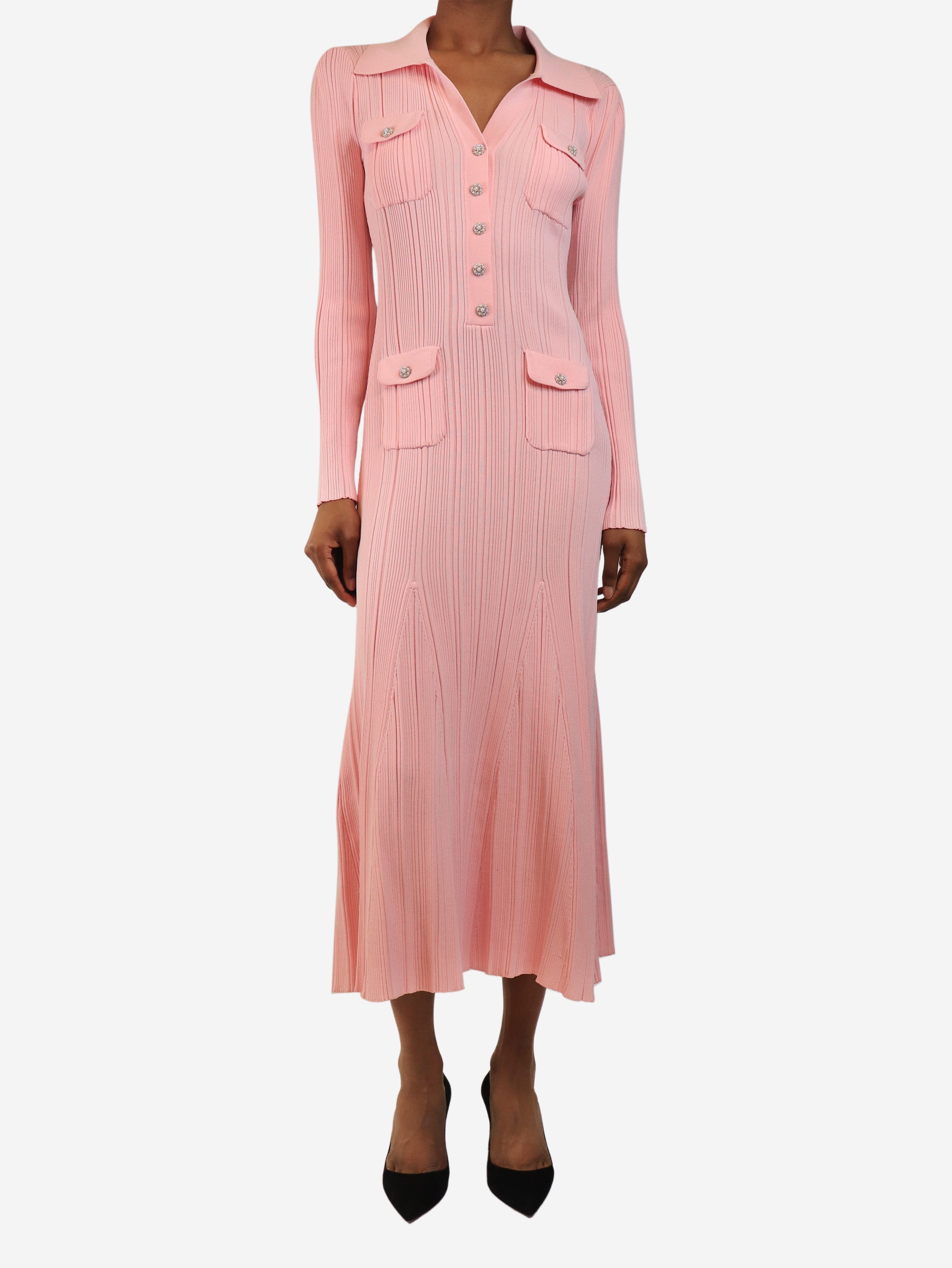 Pink ribbed knit midi dress - size S Dresses self-portrait 