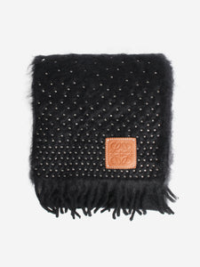 Loewe Black sequin embellished mohair-blend fringe scarf