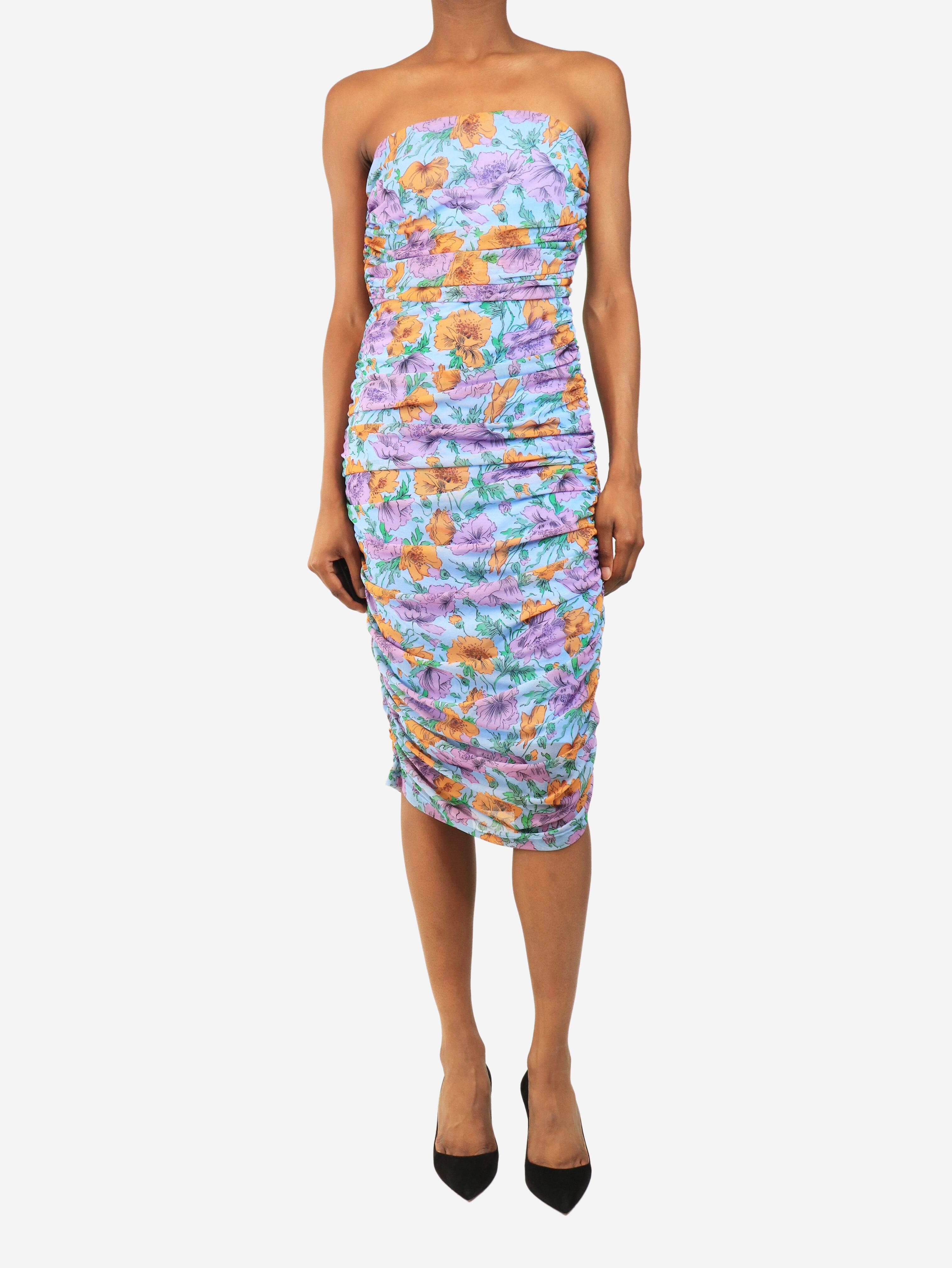Blue strapless ruched floral mini dress - size UK 8 Dresses Veronica Beard 