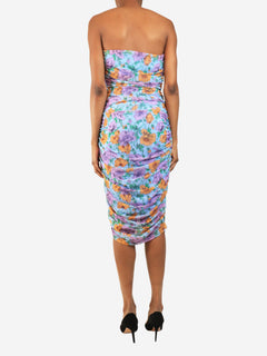 Blue strapless ruched floral mini dress - size UK 8 Dresses Veronica Beard 