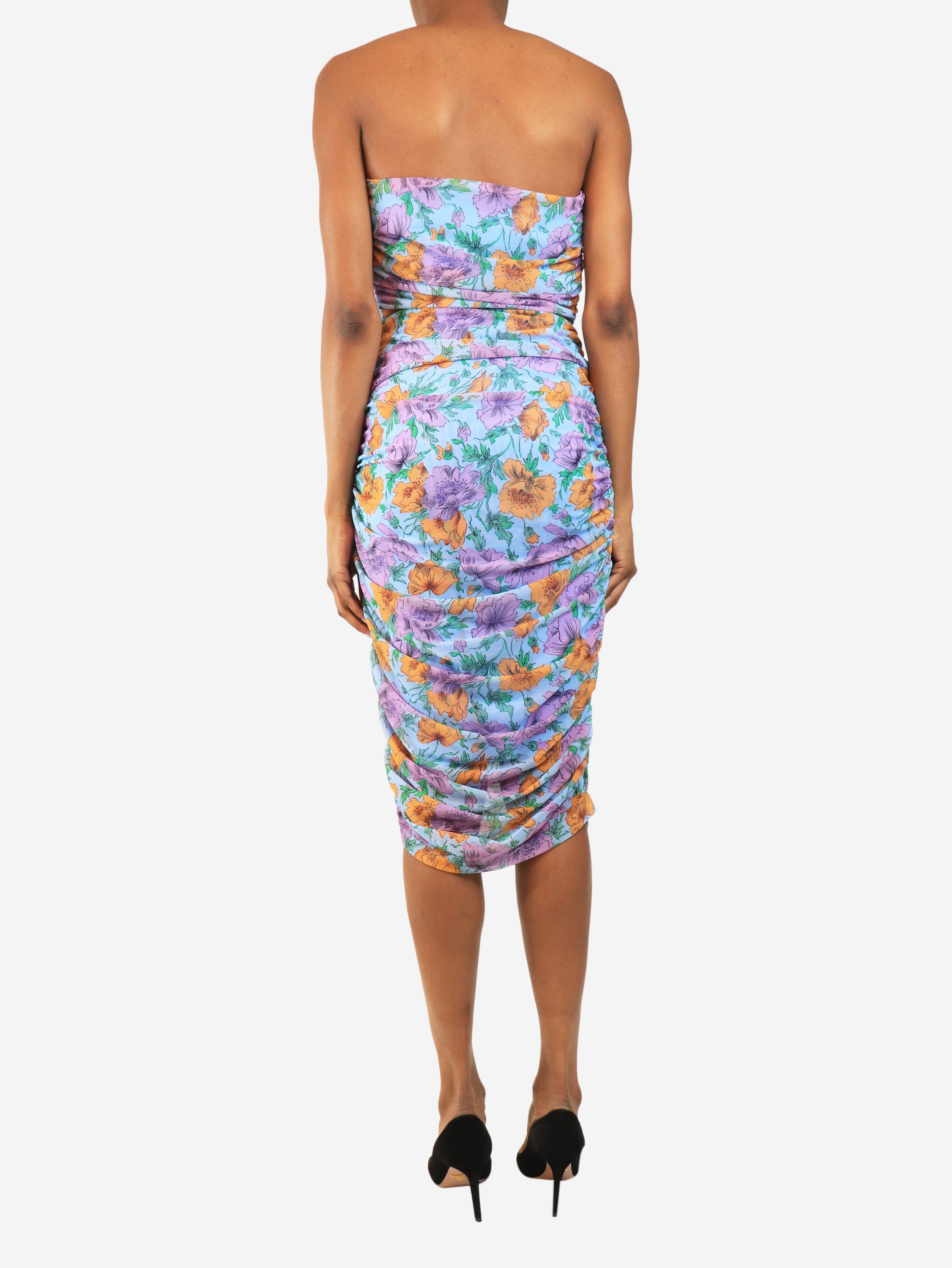 Blue strapless ruched floral mini dress - size UK 8 Dresses Veronica Beard 