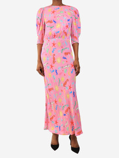 Pink printed crepe midi dress - size UK 6 Dresses Rixo 