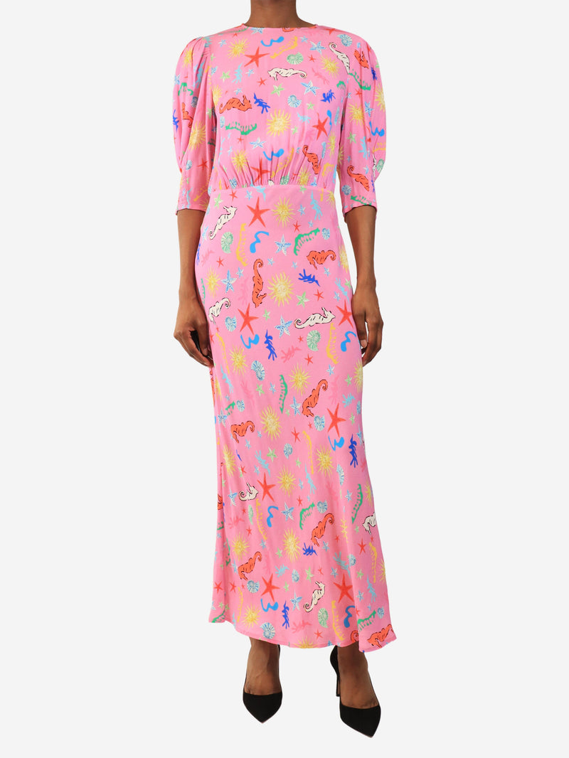 Pink printed crepe midi dress - size UK 6 Dresses Rixo 