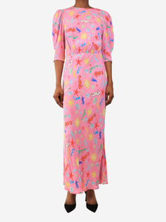 Pink printed crepe midi dress - size UK 6 Dresses Rixo 