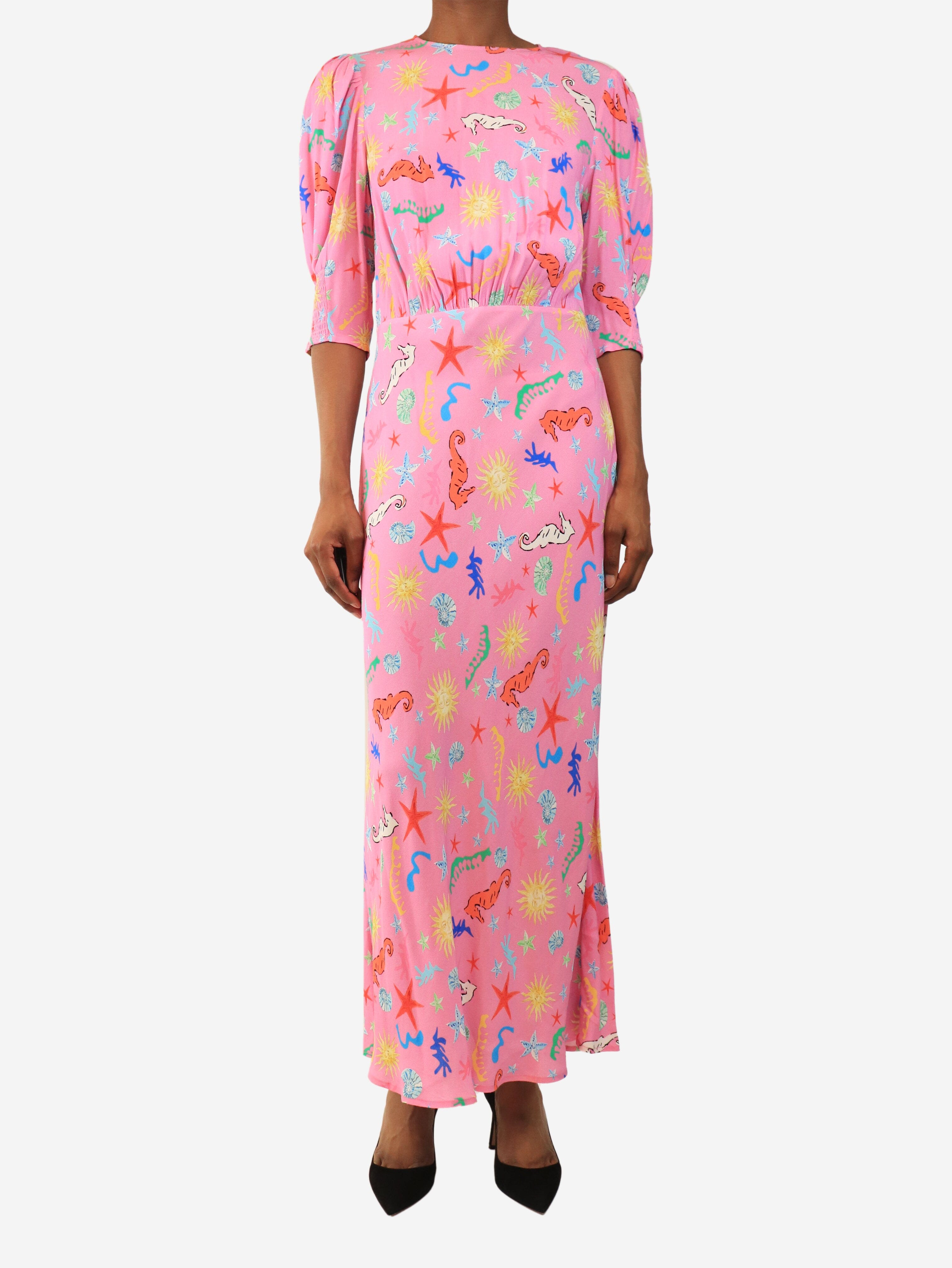 Pink printed crepe midi dress - size UK 6 Dresses Rixo 