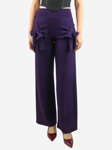 Sonia Rykiel Purple bow-detail knit trousers - size UK 8