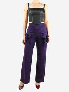 Sonia Rykiel Purple bow-detail knit trousers - size UK 8