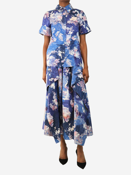 Blue floral cotton-poplin shirt and skirt set - size UK 6 alternate image