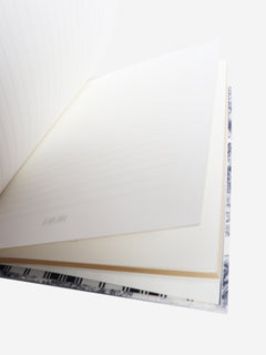 Blue and white A5 lined notebook