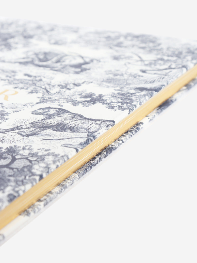 Blue and white A5 lined notebook