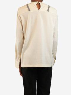 Beige silk beaded front long-sleeve top - size S Tops Brunello Cucinelli 
