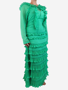 Capucci Green ruffle tiered maxi dress - size UK 12
