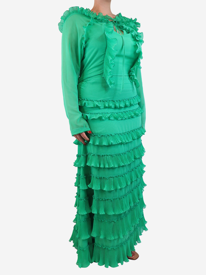 Green ruffle tiered maxi dress - size UK 12 Dresses Capucci 