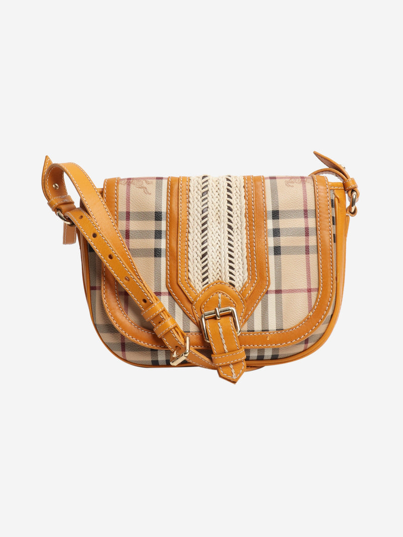 Burberry Brown BURBERRY Nova Check Shoulder Bag PVC Leather Beige Gold Brown Auth 95338