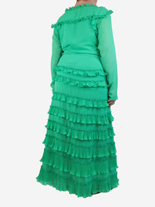 Capucci Green ruffle tiered maxi dress - size UK 12