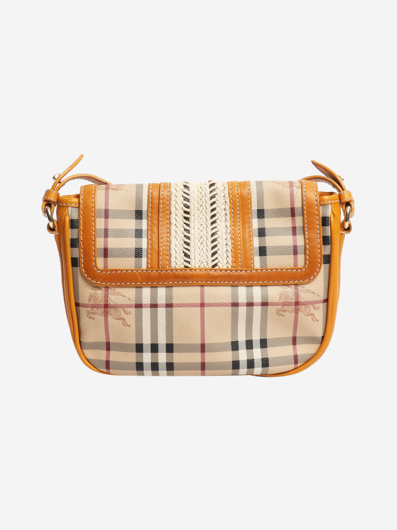 Burberry Brown BURBERRY Nova Check Shoulder Bag PVC Leather Beige Gold Yellow Brown Auth 95338 - size Burberry 