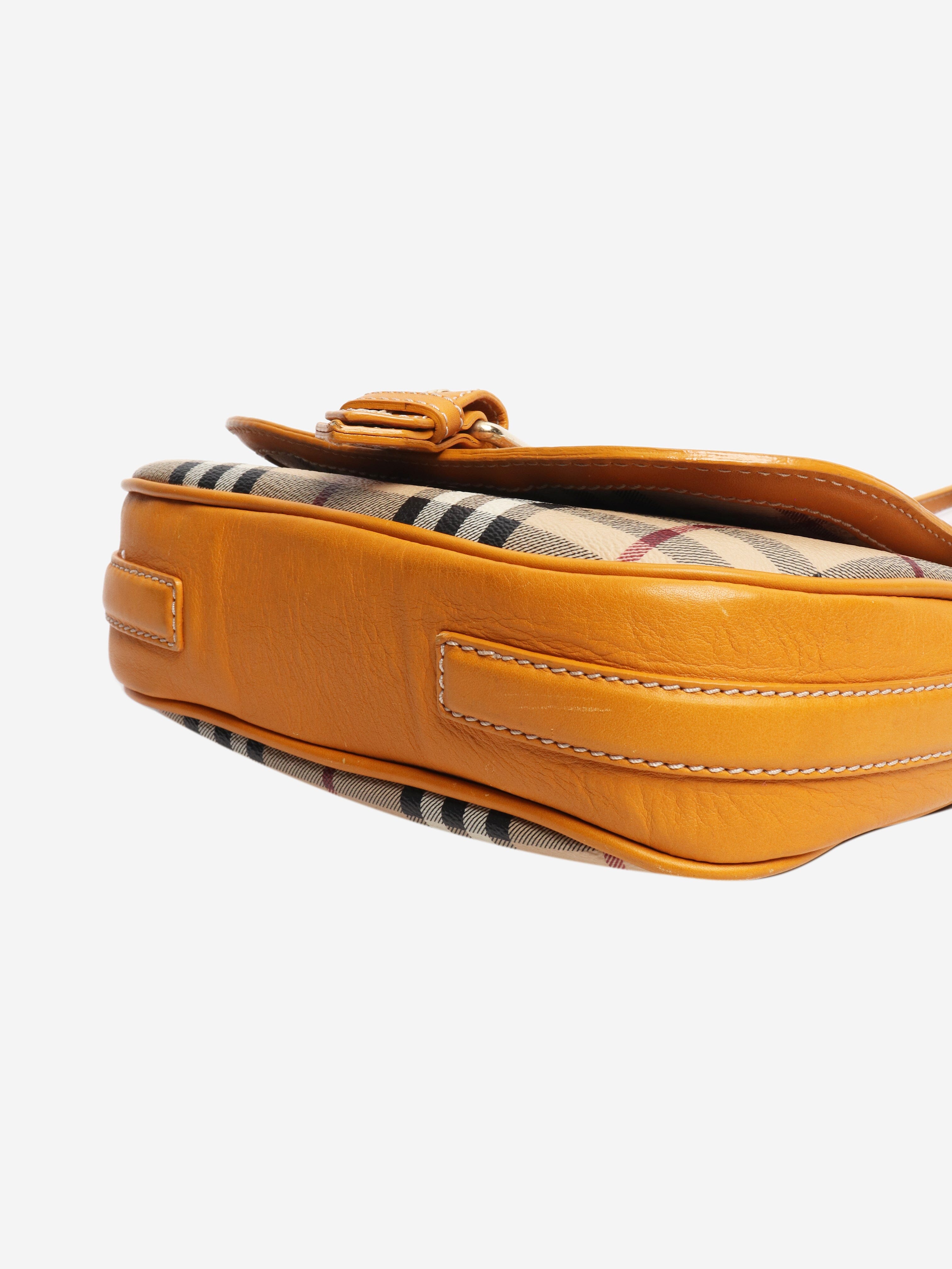 Burberry Brown BURBERRY Nova Check Shoulder Bag PVC Leather Beige Gold Yellow Brown Auth 95338 - size Burberry 