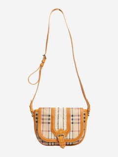 Burberry Brown BURBERRY Nova Check Shoulder Bag PVC Leather Beige Gold Yellow Brown Auth 95338 - size Burberry 