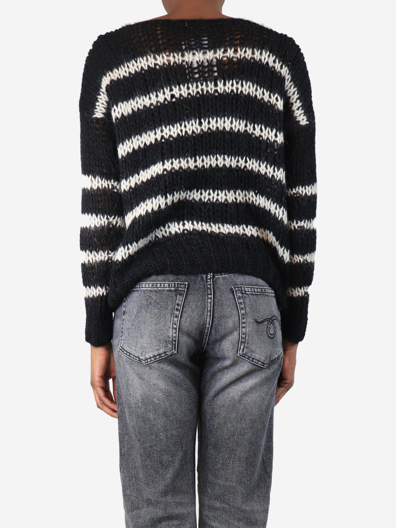 Black striped mohair-blend jumper - size XS Knitwear Saint Laurent 