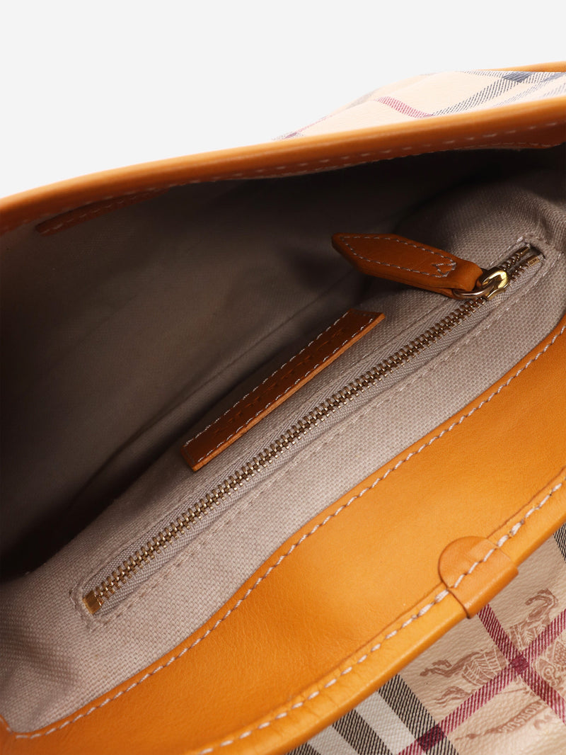 Burberry Brown BURBERRY Nova Check Shoulder Bag PVC Leather Beige Gold Yellow Brown Auth 95338 - size Burberry 