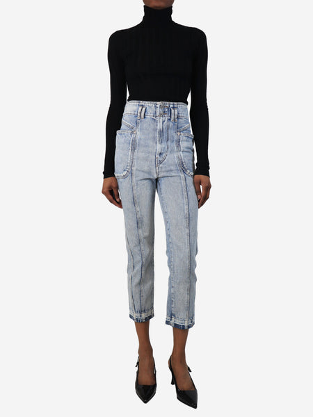 Blue bleached panel jeans - size UK 6 alternate image