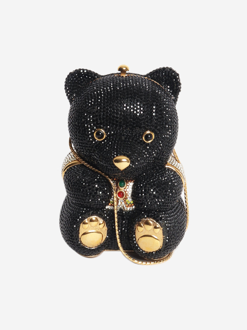 Black crystal-embellished bear clutch Clutch bags Judith Leiber 