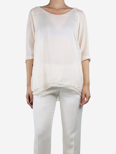 Cream puff-sleeved silk top - size M Tops Chez Vidalenc 