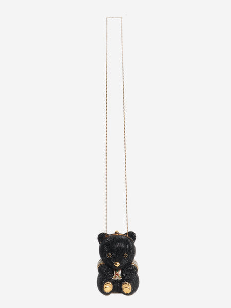 Black crystal-embellished bear clutch alternate image