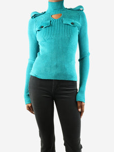 Bottega Veneta Teal ribbed high-neck jumper - size XS