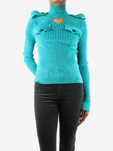 Bottega Veneta Teal ribbed high-neck jumper - size XS