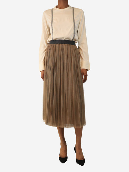 Brown pleated tulle midi skirt - size UK 6 alternate image