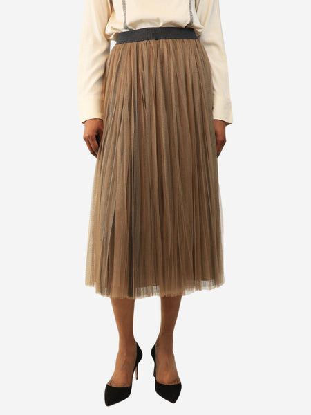 Brown pleated tulle midi skirt - size UK 6 product image