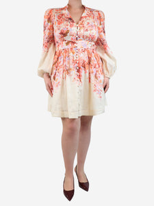 Zimmermann Pink and neutral floral printed mini dress - size UK 14