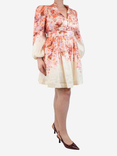 Pink and neutral floral printed mini dress - size UK 14 Dresses Zimmermann 