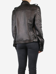 Rick Owens Black padded-shoulders leather jacket - size UK 12