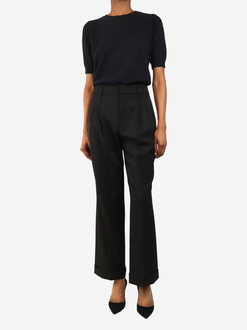Black satin panel trousers - size UK 10
