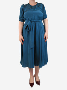 Soler Dark teal silk belted midi dress - size M