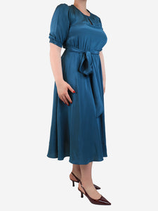 Soler Dark teal silk belted midi dress - size M