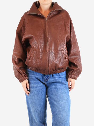 Bordeaux high-neck leather jacket - size UK 8 Coats & Jackets Sandro 