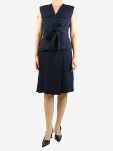 Derek Lam Dark blue sleeveless belted dress - size UK 10