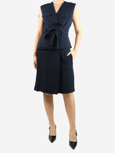 Derek Lam Dark blue sleeveless belted dress - size UK 10